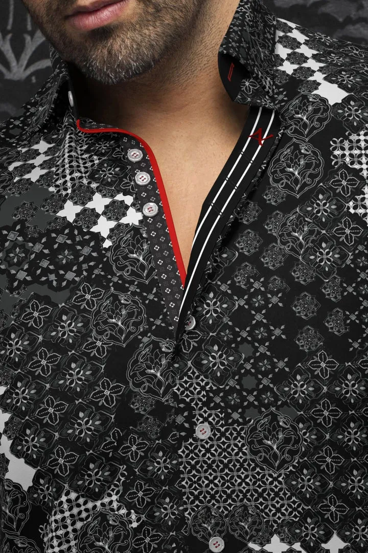Au Noir "Carlson" Woven Long Sleeve Sport Shirt - Black