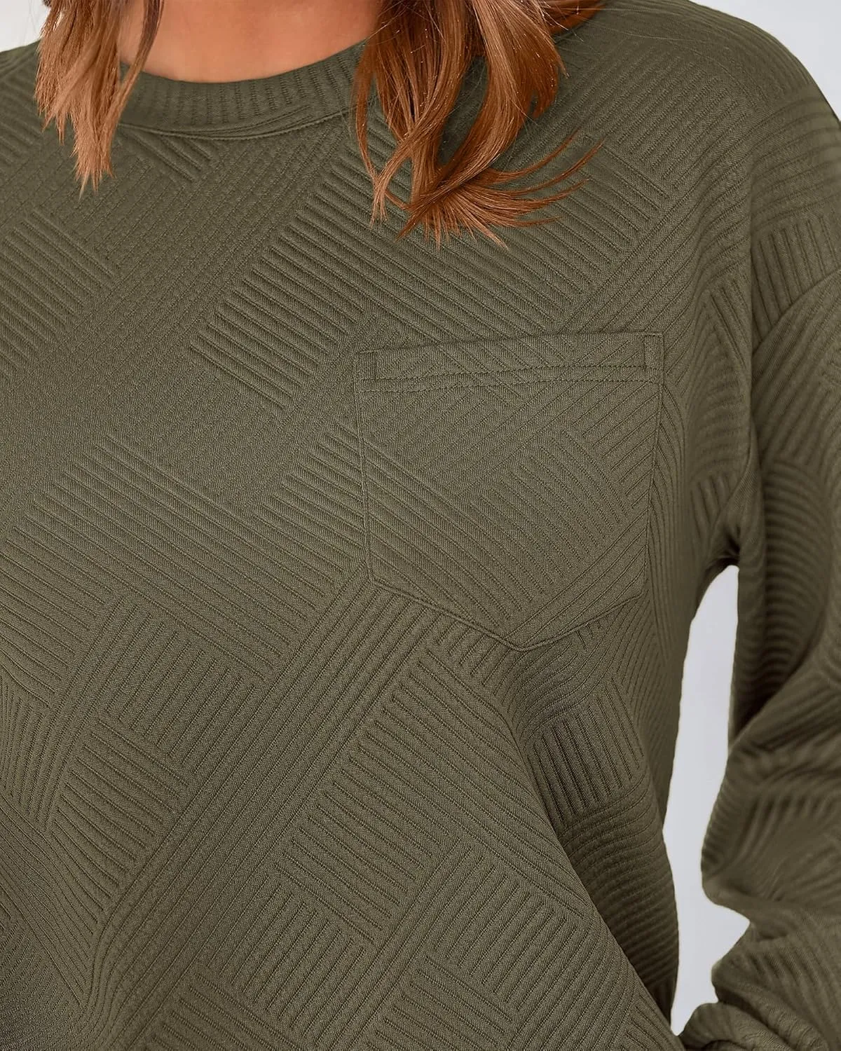 BTFBM Women's Casual Textured Sweatshirts 2024 Fall Winter Long Sleeve Drop Shoulder Crew Neck Pullover Tops with Pocket