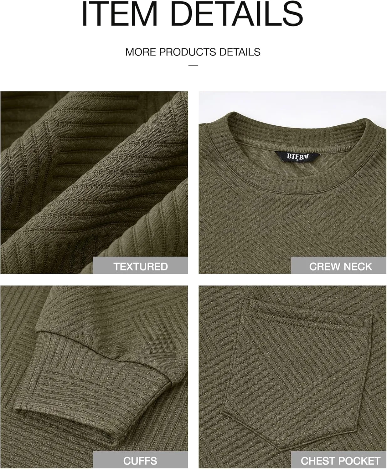 BTFBM Women's Casual Textured Sweatshirts 2024 Fall Winter Long Sleeve Drop Shoulder Crew Neck Pullover Tops with Pocket
