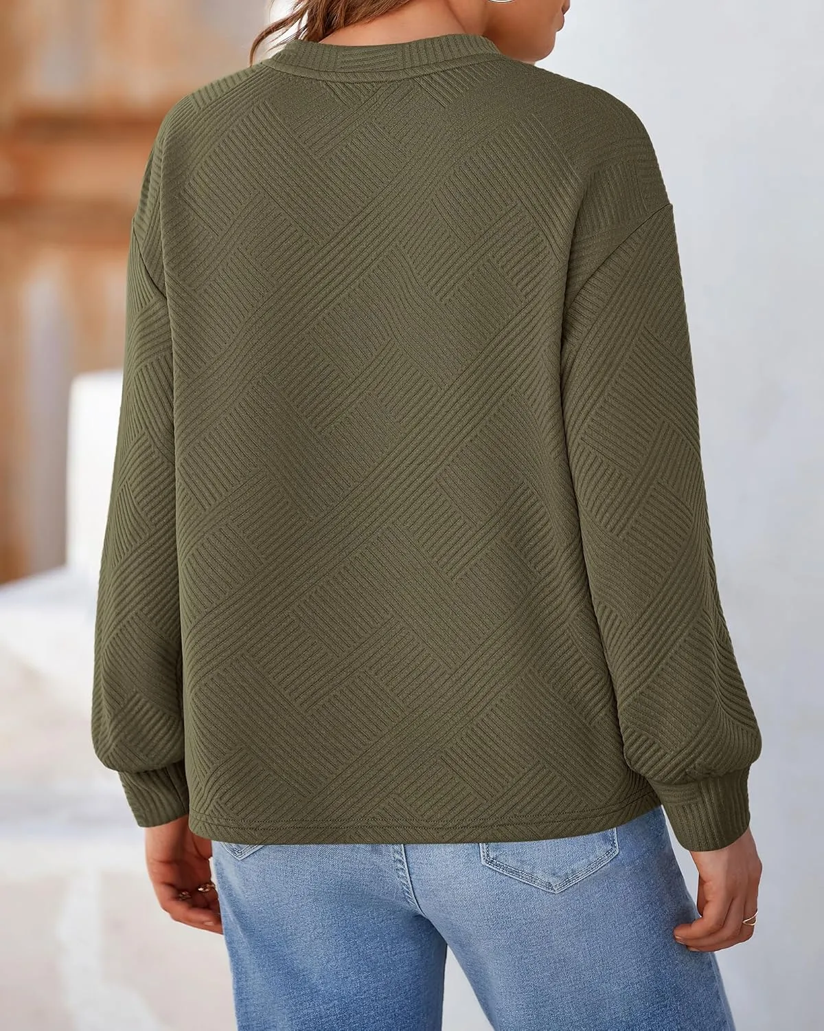 BTFBM Women's Casual Textured Sweatshirts 2024 Fall Winter Long Sleeve Drop Shoulder Crew Neck Pullover Tops with Pocket