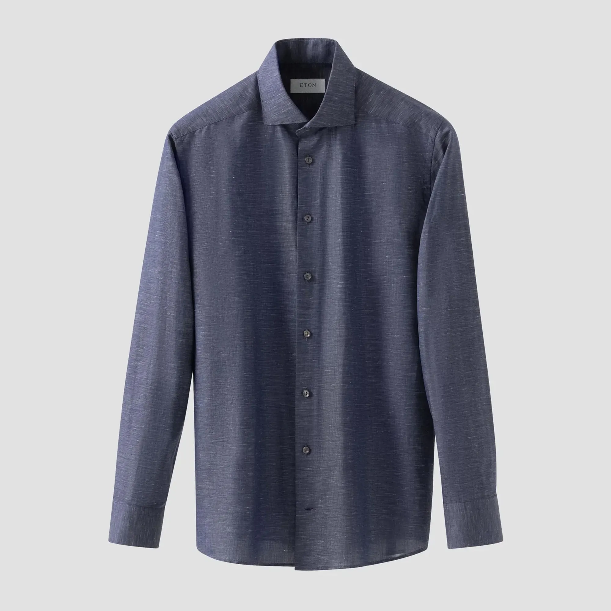 Navy Blue Solid Cotton-Linen Slim Fit Shirt - ETON