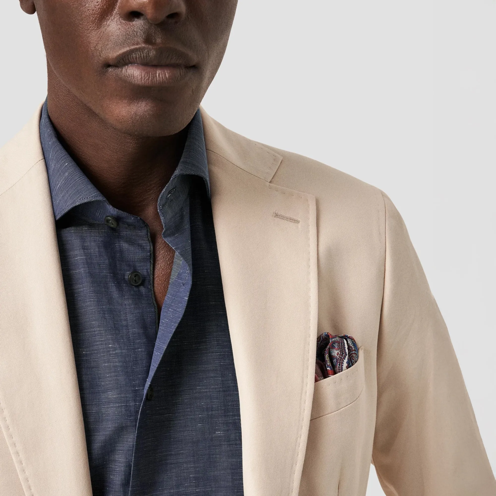 Navy Blue Solid Cotton-Linen Slim Fit Shirt - ETON