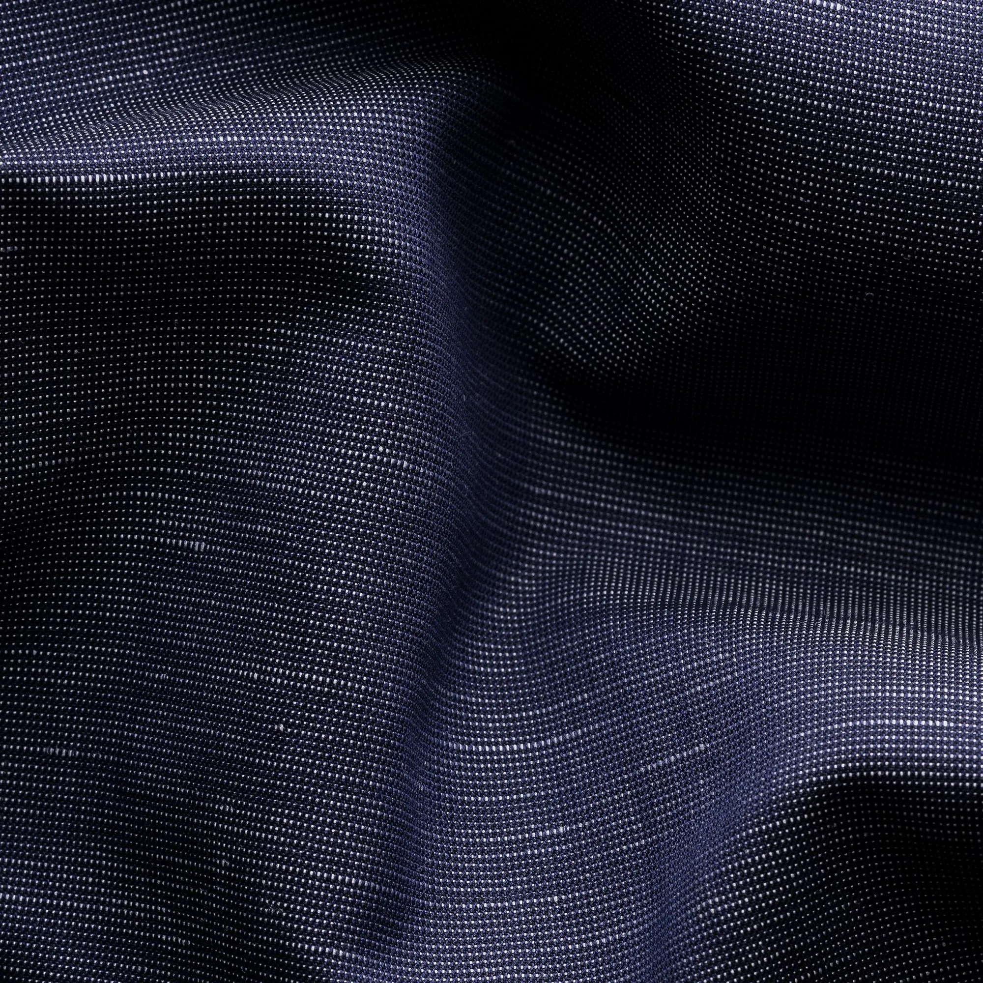 Navy Blue Solid Cotton-Linen Slim Fit Shirt - ETON