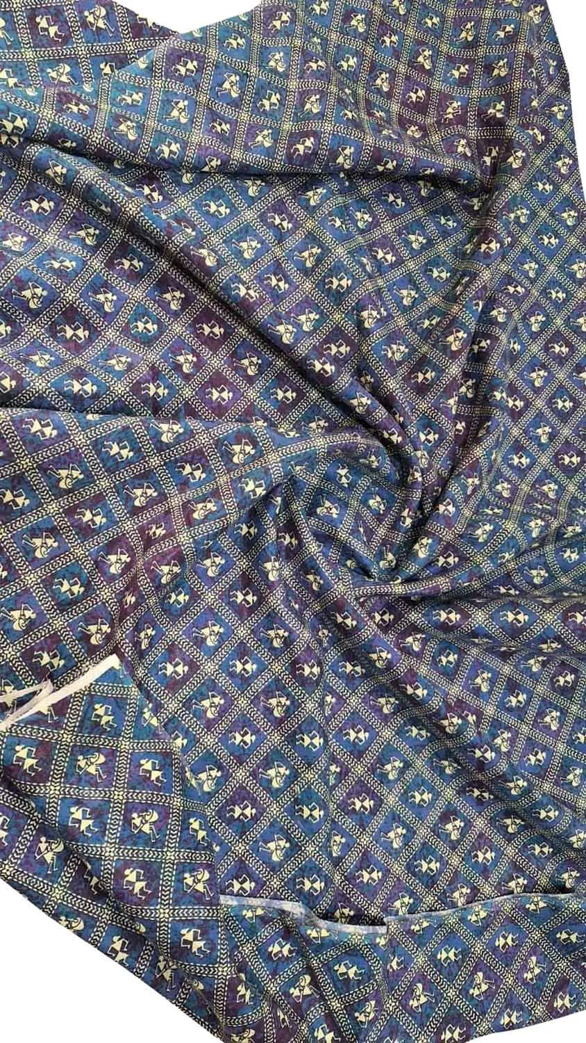 Stunning Blue Linen Fabric with Digital Print - Perfect for Any Project