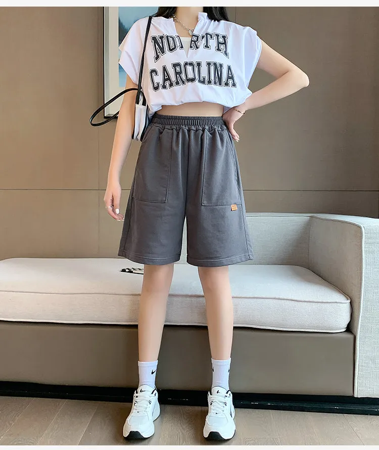 Wjczt Sport Casual Shorts for Women Summer Loose Boyfriends Korean Shorts High Waist Thin Wide Leg Straight Short Pants Female