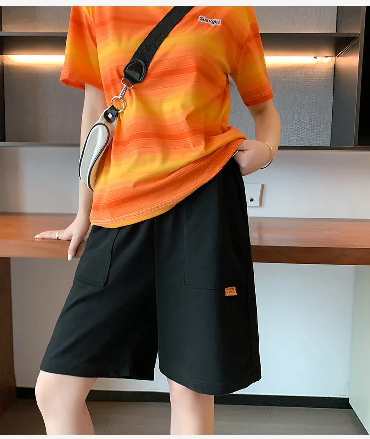 Wjczt Sport Casual Shorts for Women Summer Loose Boyfriends Korean Shorts High Waist Thin Wide Leg Straight Short Pants Female