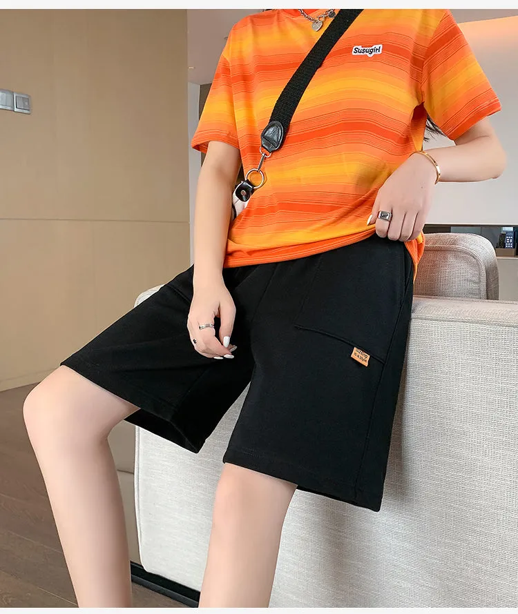 Wjczt Sport Casual Shorts for Women Summer Loose Boyfriends Korean Shorts High Waist Thin Wide Leg Straight Short Pants Female