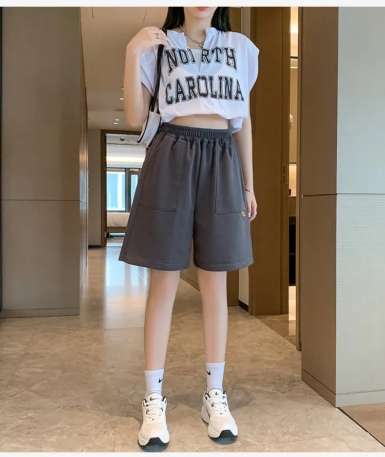 Wjczt Sport Casual Shorts for Women Summer Loose Boyfriends Korean Shorts High Waist Thin Wide Leg Straight Short Pants Female