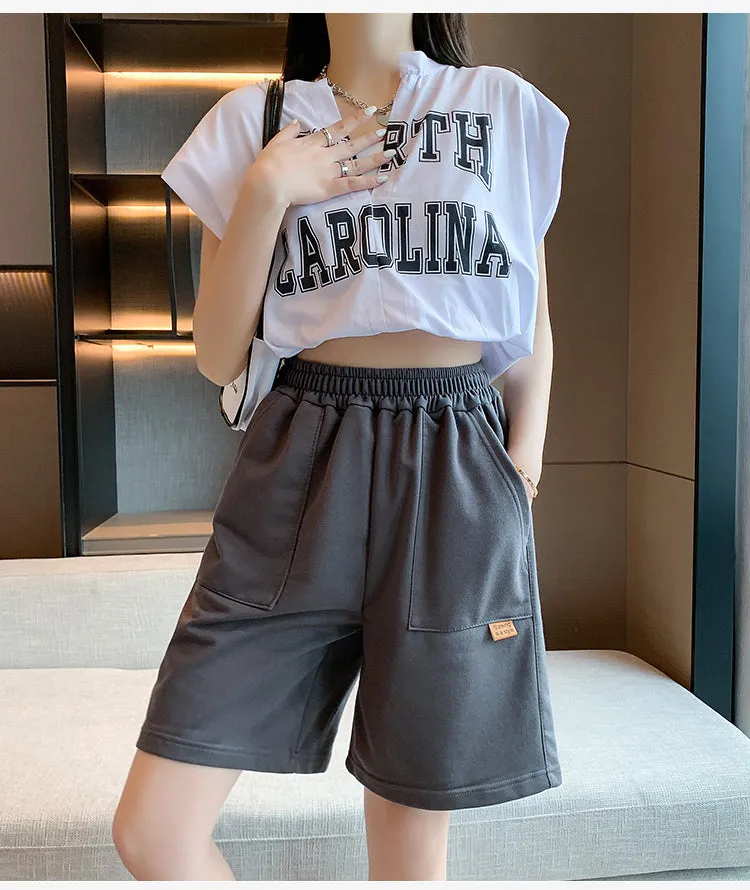 Wjczt Sport Casual Shorts for Women Summer Loose Boyfriends Korean Shorts High Waist Thin Wide Leg Straight Short Pants Female