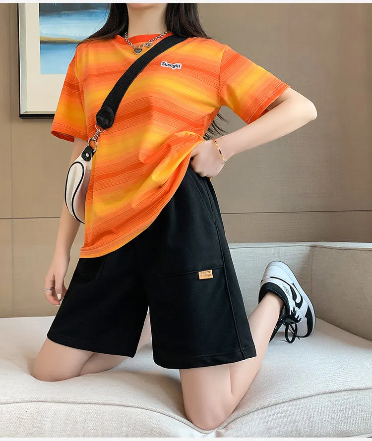 Wjczt Sport Casual Shorts for Women Summer Loose Boyfriends Korean Shorts High Waist Thin Wide Leg Straight Short Pants Female