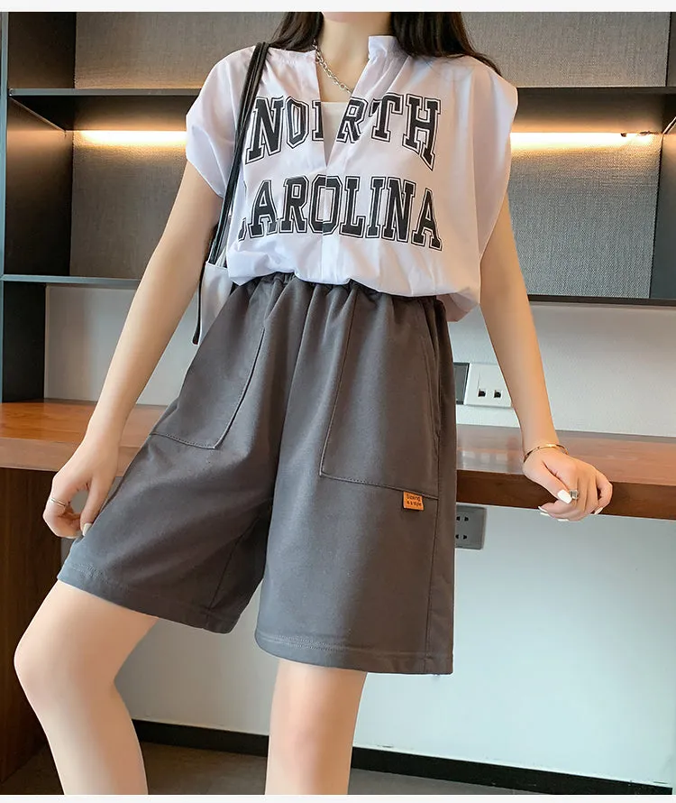 Wjczt Sport Casual Shorts for Women Summer Loose Boyfriends Korean Shorts High Waist Thin Wide Leg Straight Short Pants Female