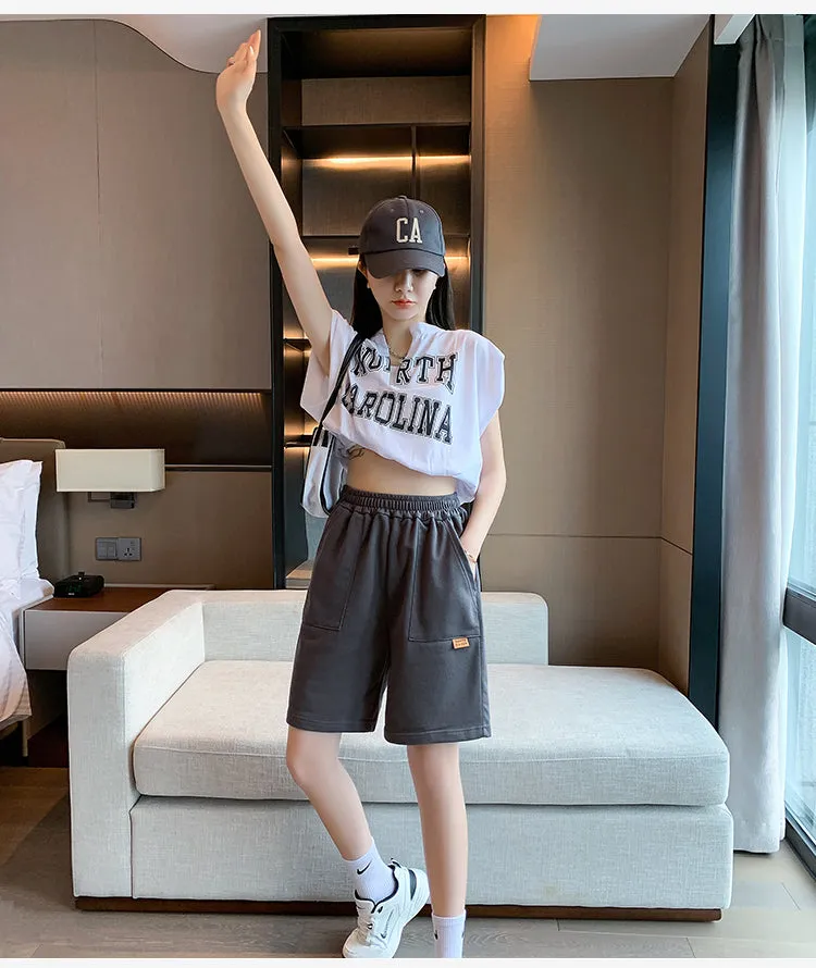 Wjczt Sport Casual Shorts for Women Summer Loose Boyfriends Korean Shorts High Waist Thin Wide Leg Straight Short Pants Female