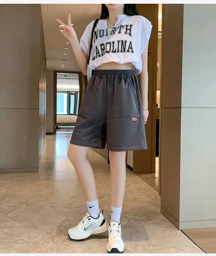 Wjczt Sport Casual Shorts for Women Summer Loose Boyfriends Korean Shorts High Waist Thin Wide Leg Straight Short Pants Female